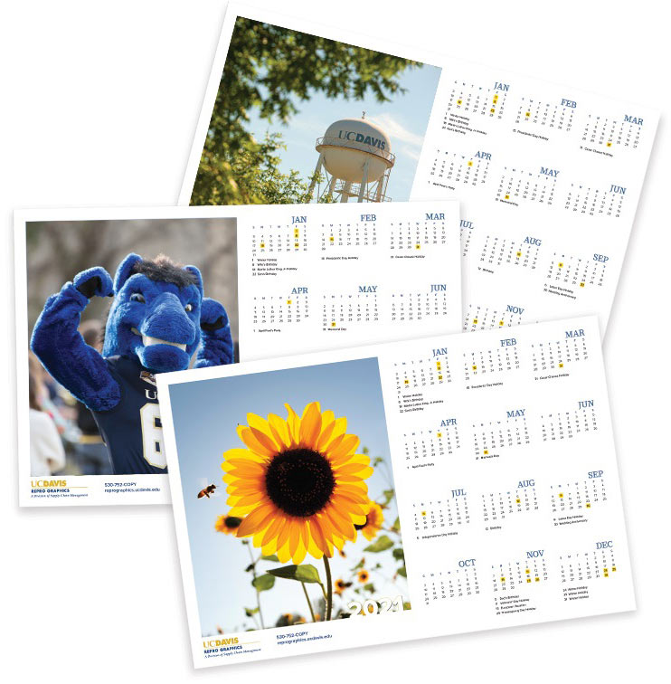 Calendar samples with UC Davis images