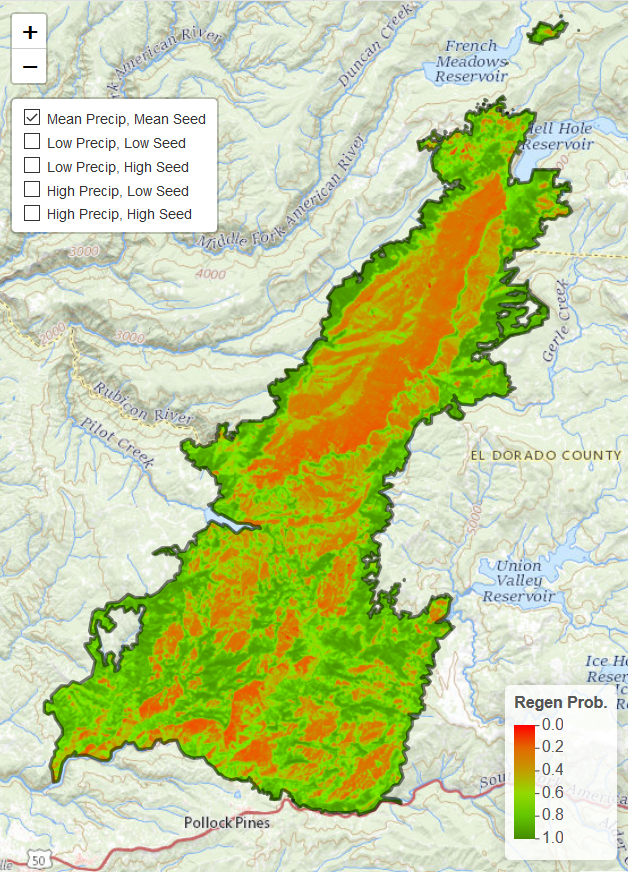 Map from study indicating areas expected to regenerate after a wildfire. 
