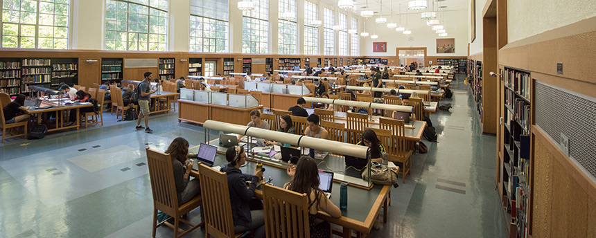 UC Davis Shields Library Reading Room filled with studying students