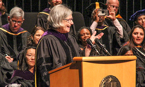 ​Sister Simone Campbell gives law school commencement address in 2017.