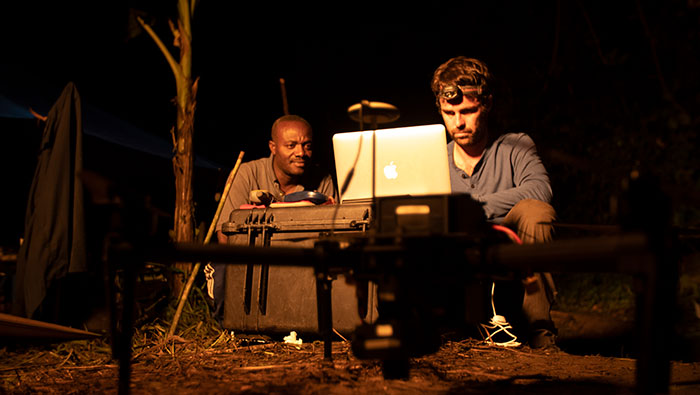 UC Davis anthropologist Damien Caillaud, right, and Congolese colleague Urbain Ngobobo