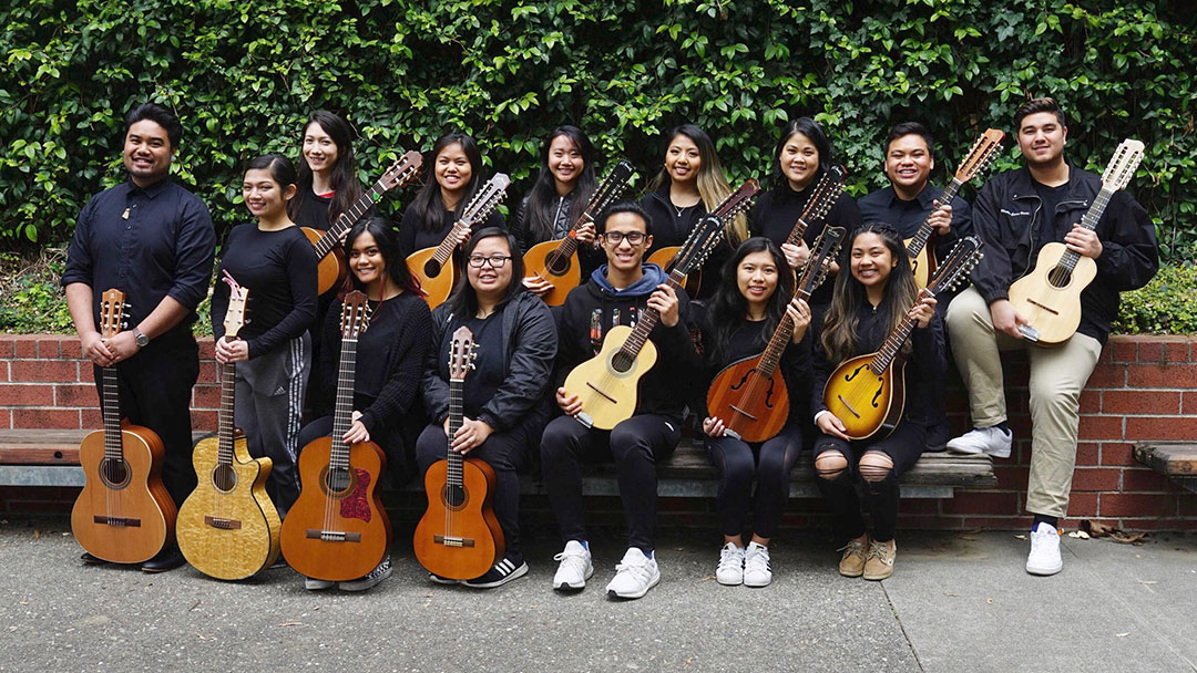 Matthew Harris, far right, developed a love for Philippine music through performing in this all-student rondalla ensemble during Pilipinx Cultural Night 31.