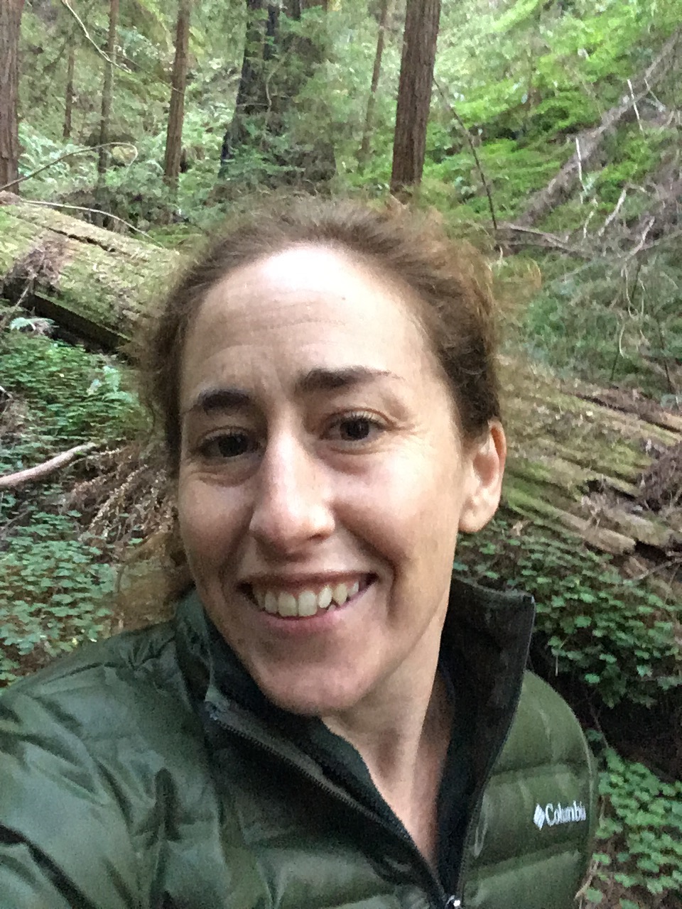 woman scientist selfie in redwood forest