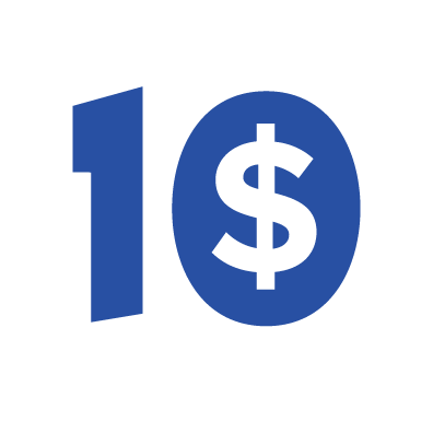 Icon: Numeral "10" in blue, with dollar sign