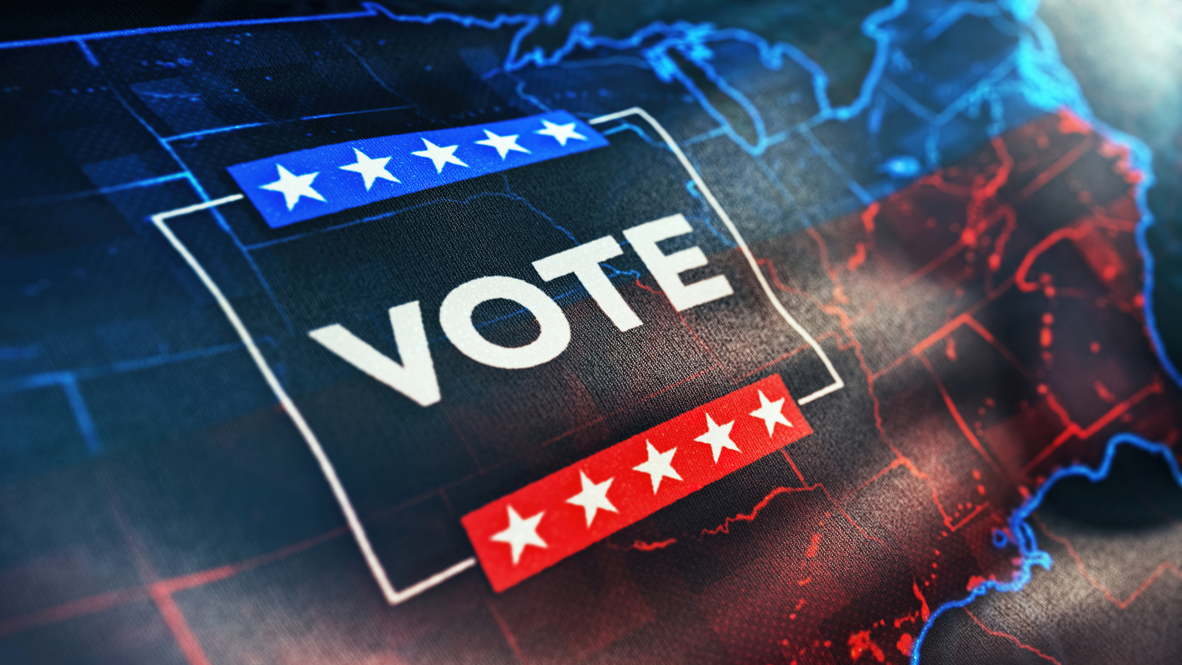 Illustration with red, white and blue "vote" sign
