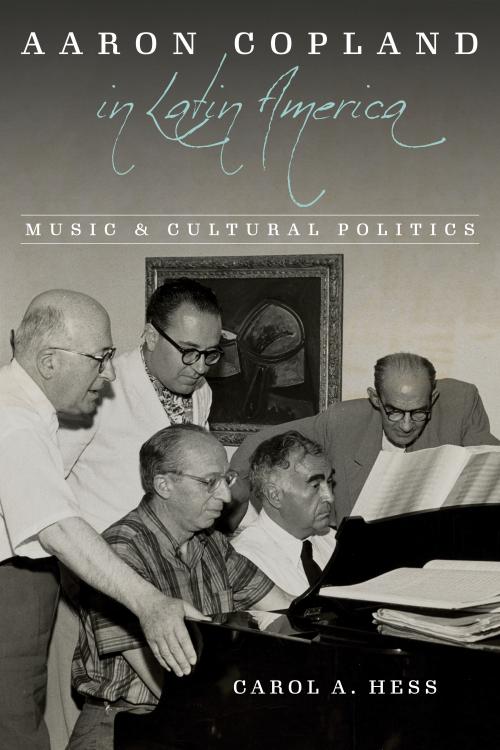 Black and white image on book cover about Aaron Copland