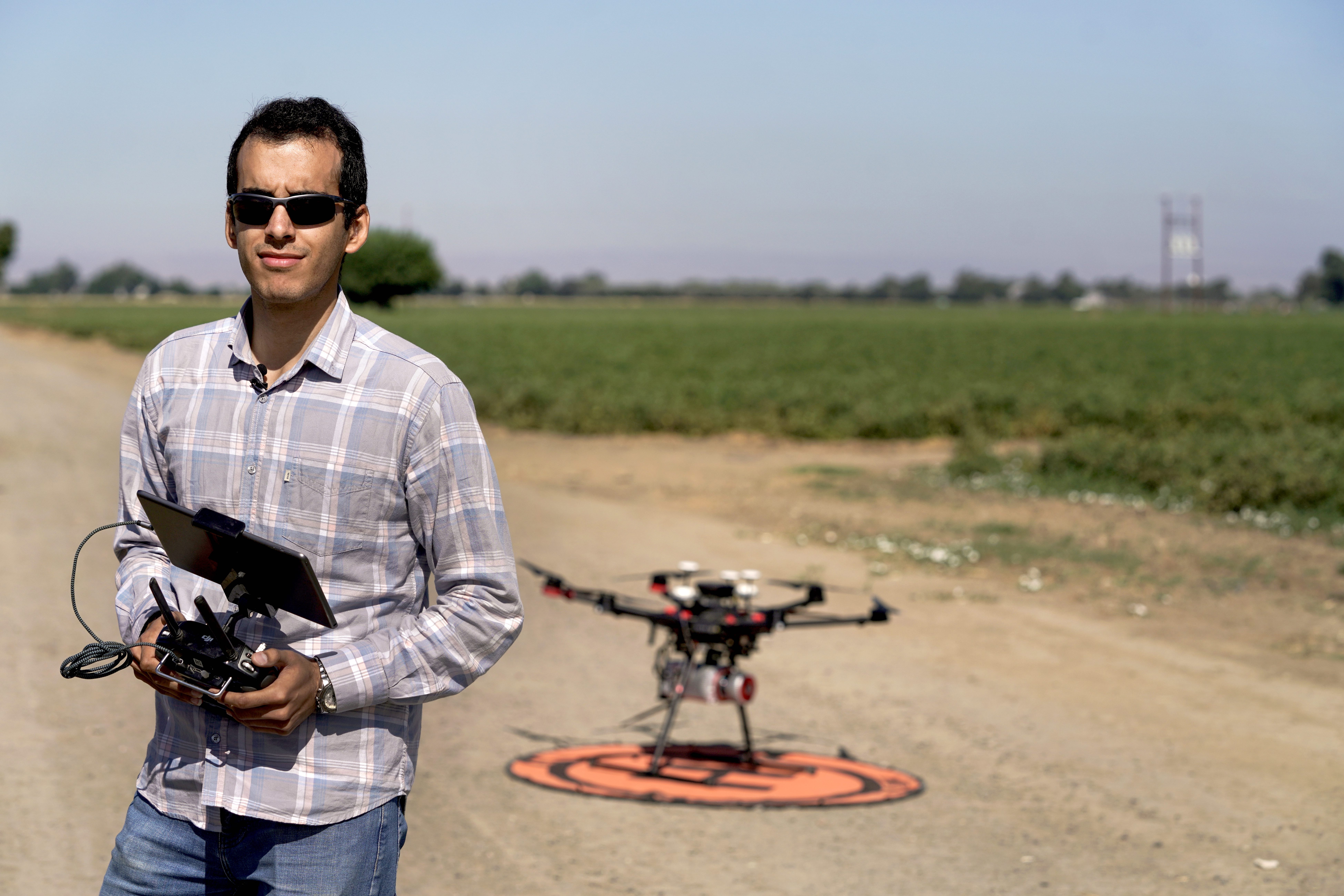 Ph.D. student Mohammadreza Narimani with a drone