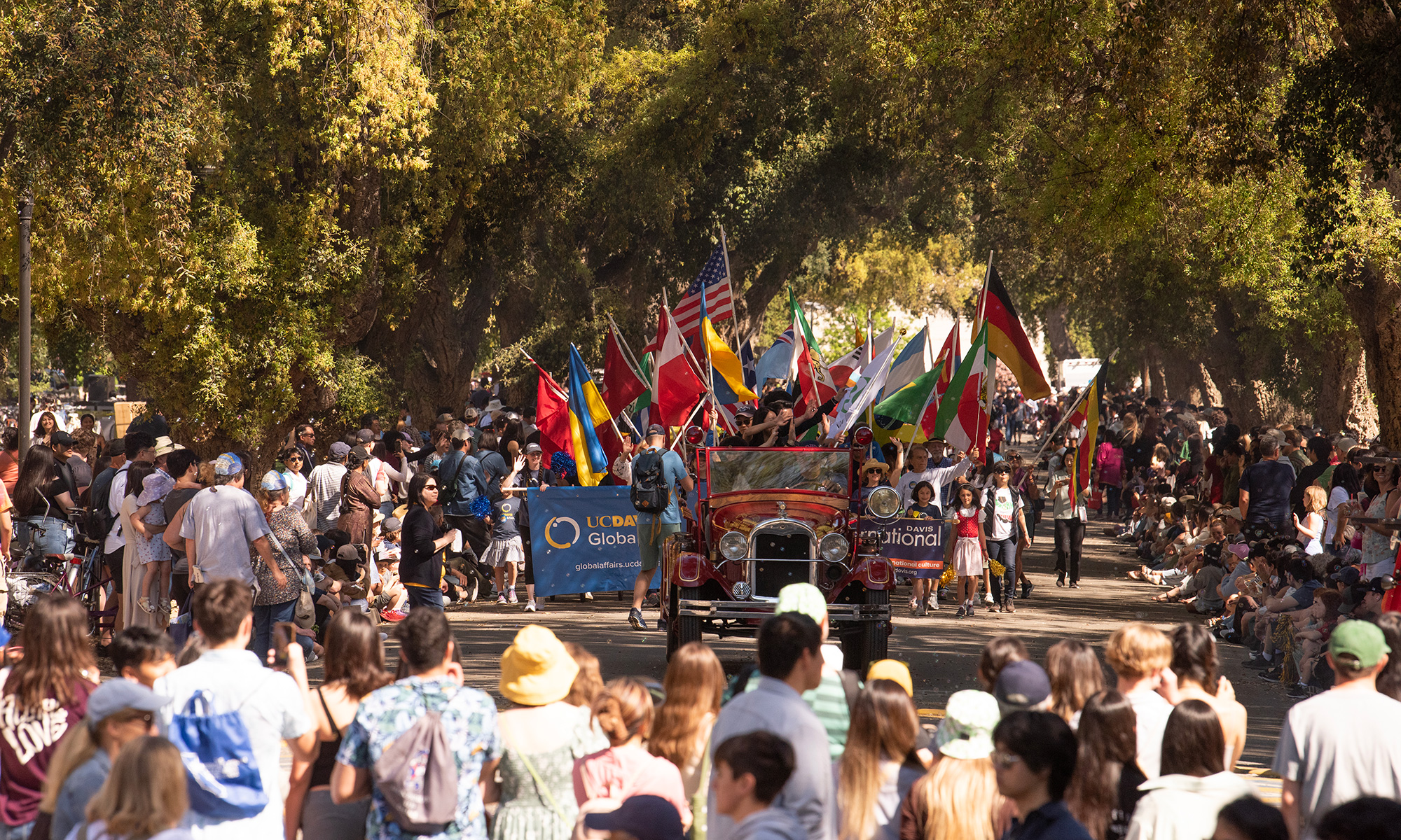 Crowds gathered to watch a parade