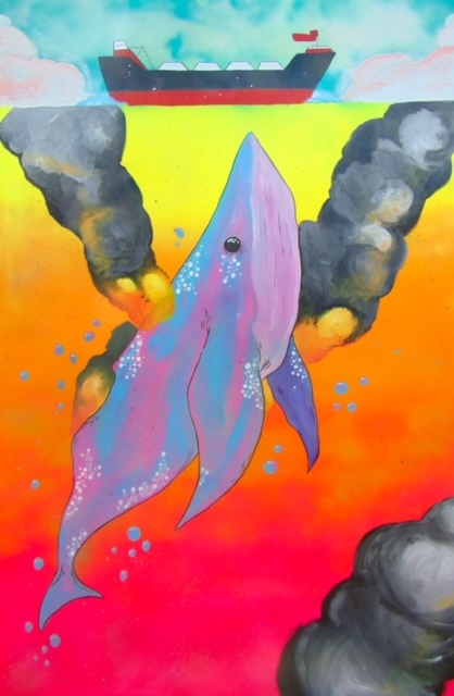 Spray paint and acrylic depicting ocean pollution
