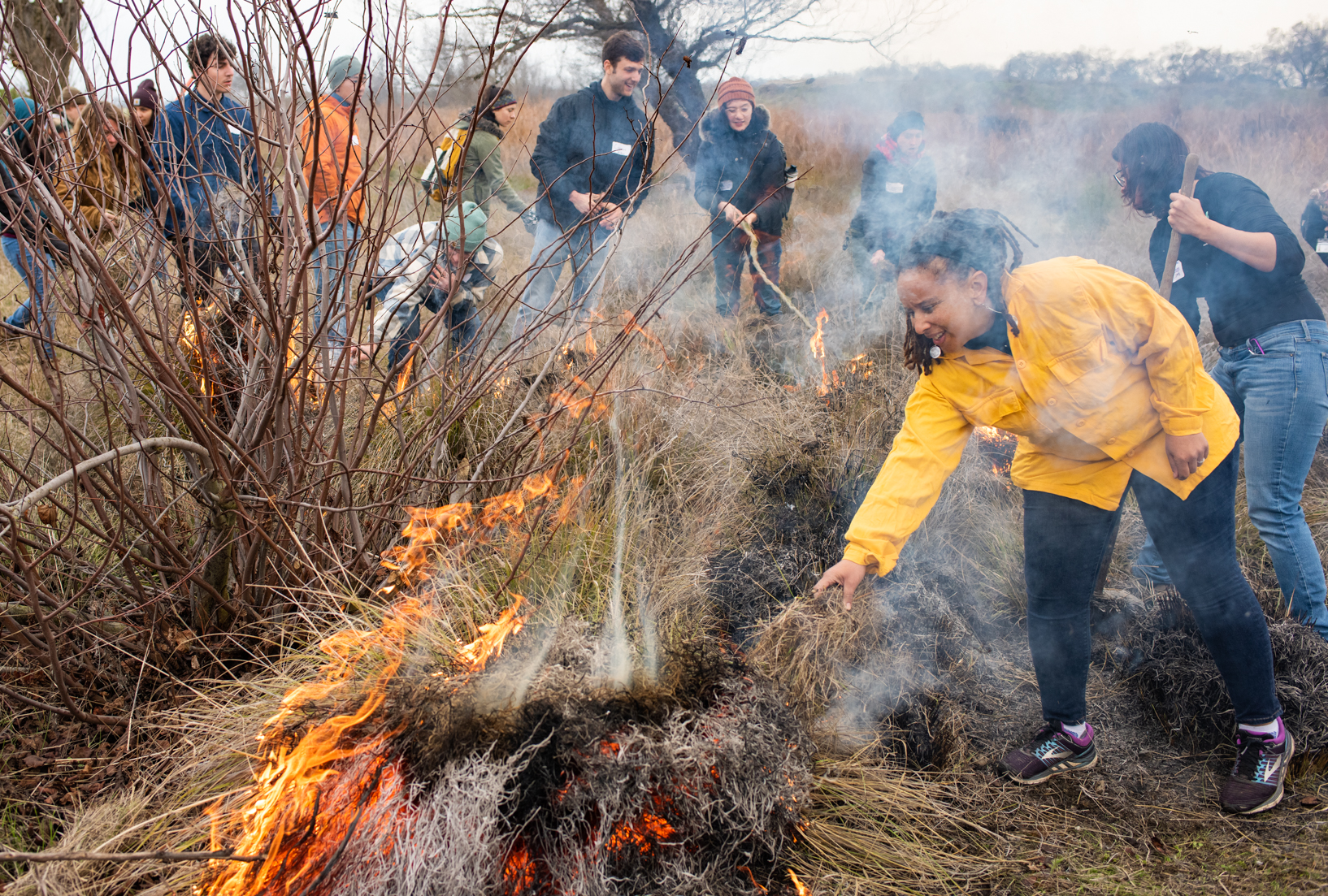 Beth Rose Middleton Manning and students conduct Indigenous burn in Woodland CA