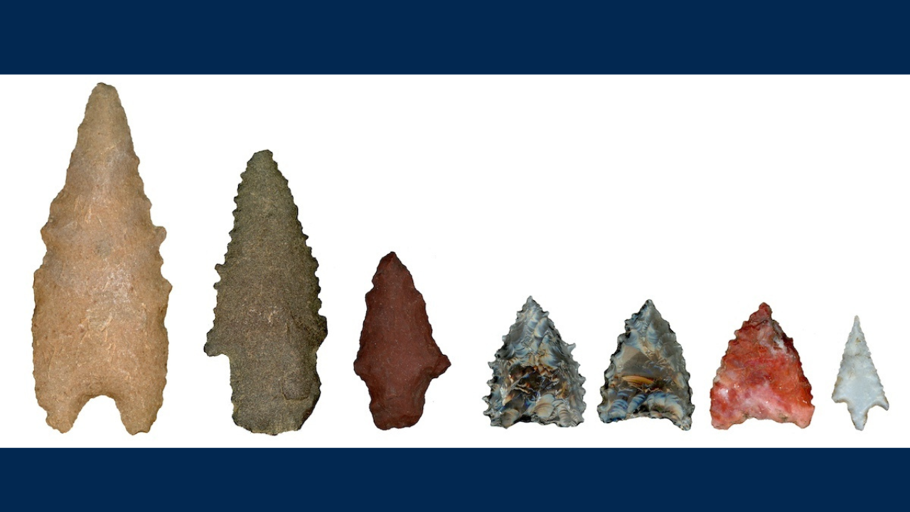 Projectile points of varying dark colors linked to ancient Peru