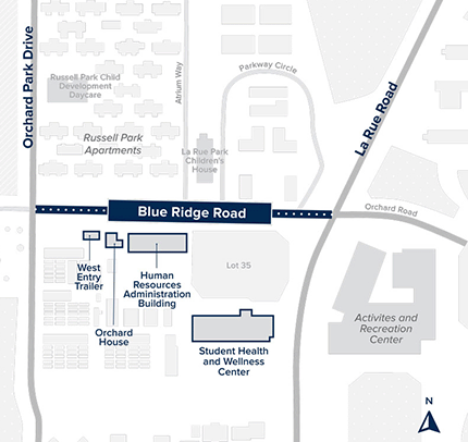 Graphic shows location of the Human Resources Administration Building on Blue Ridge Road.