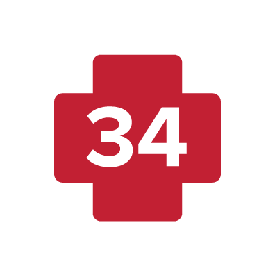Red first aid symbol with number 34
