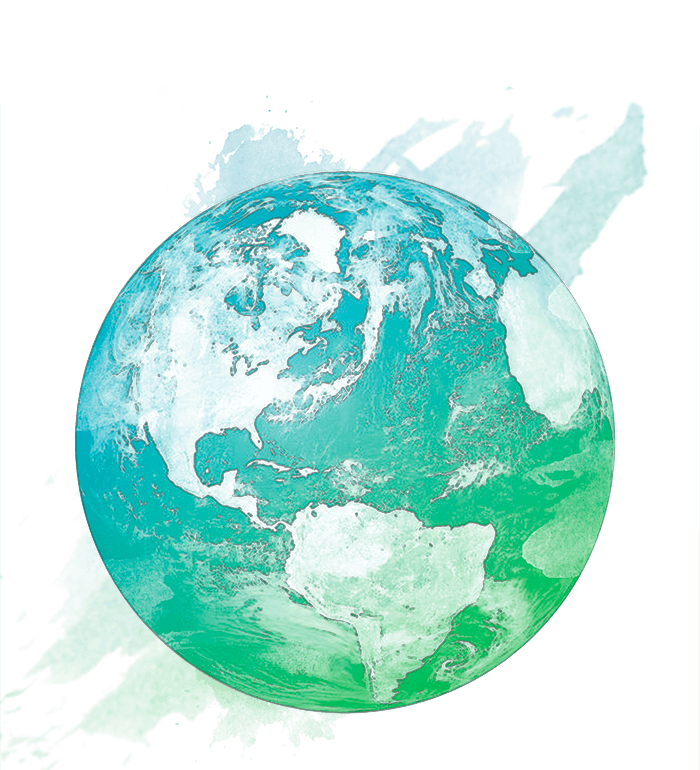 A painted image of the earth with paint splotches in the background