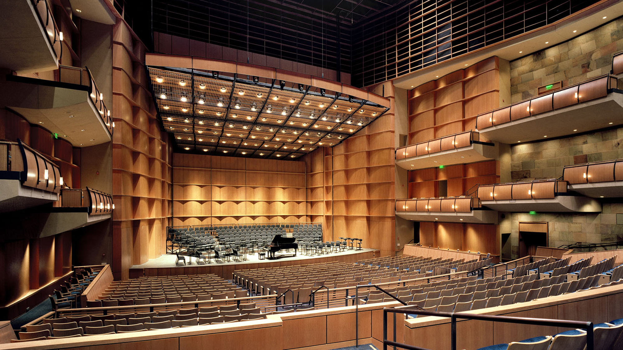 Concert hall, the view from far back to the stage