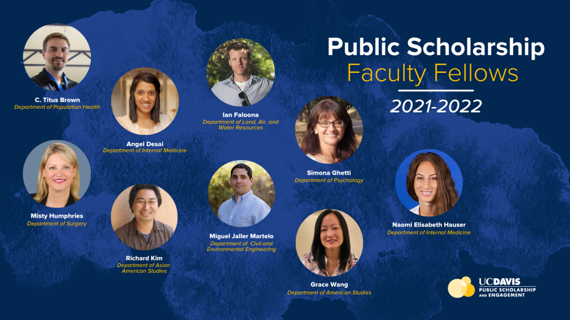 Public Scholarship Faculty Fellows 2021-22 graphic with nine headshots