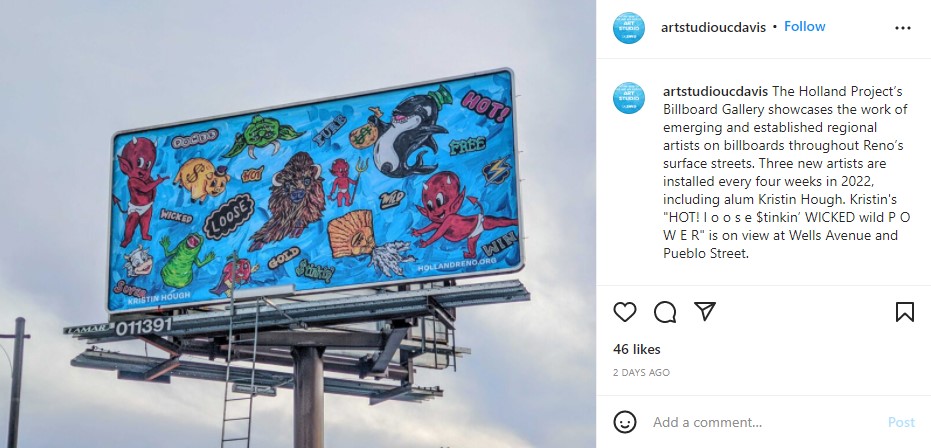 Instagram post of billboard of alum artwork