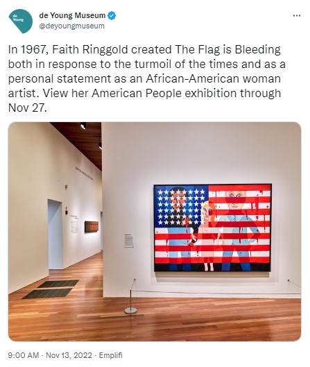 social media post showing artpiece depicting American flag