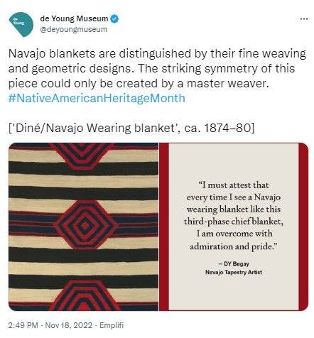 Screen shot of art in a social media post, brown stripes, red and wording