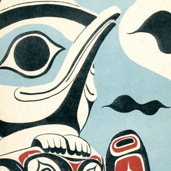 A painting of a totem poll