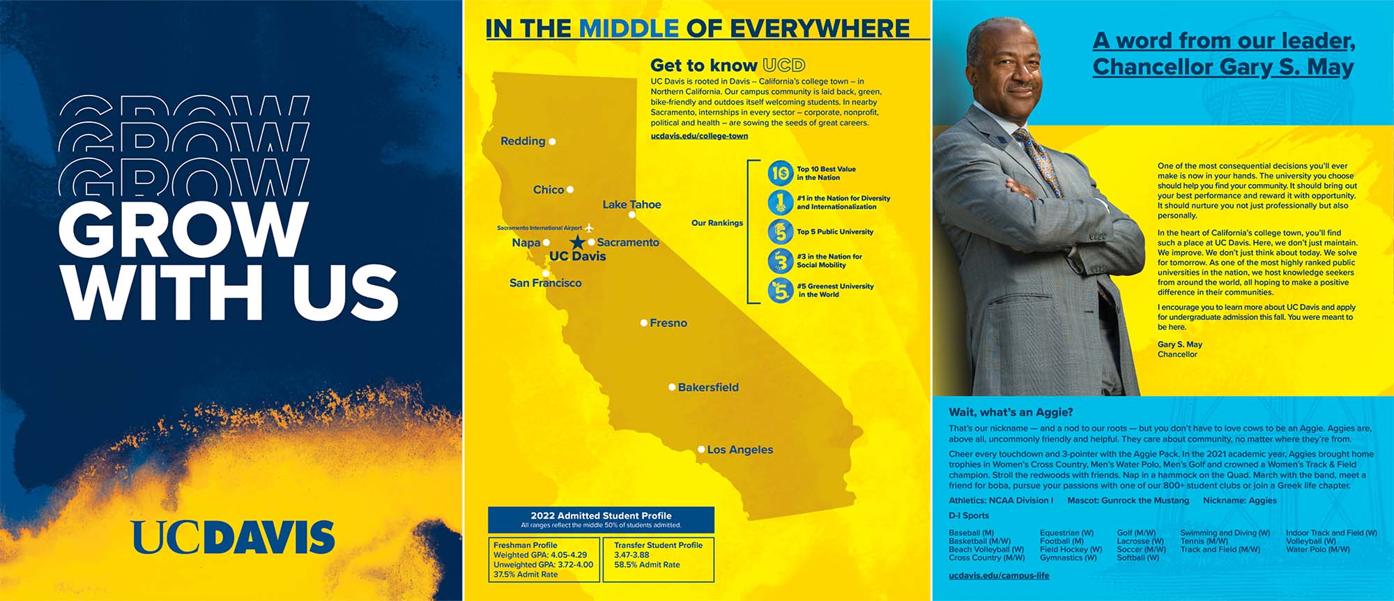 Screenshot of three pages of UC Davis viewbook