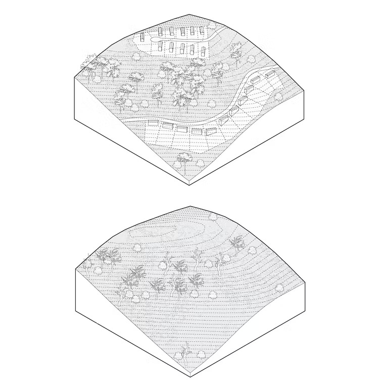 Two illustrations, one of a new subdivision, the other of a few homes.
