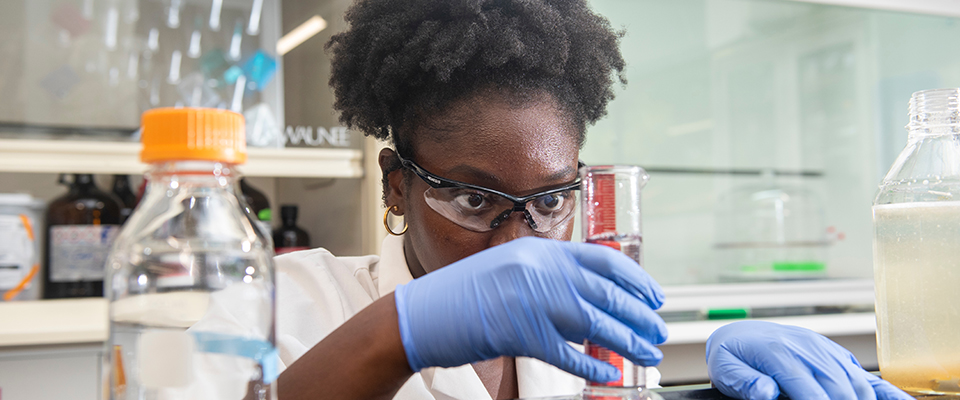 Biology major Imade Ojo works in the Microbiology graduate group