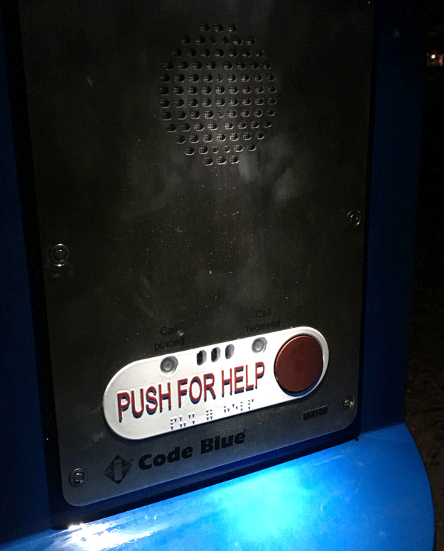  Close-up of "Push for Help" button on emergency call station