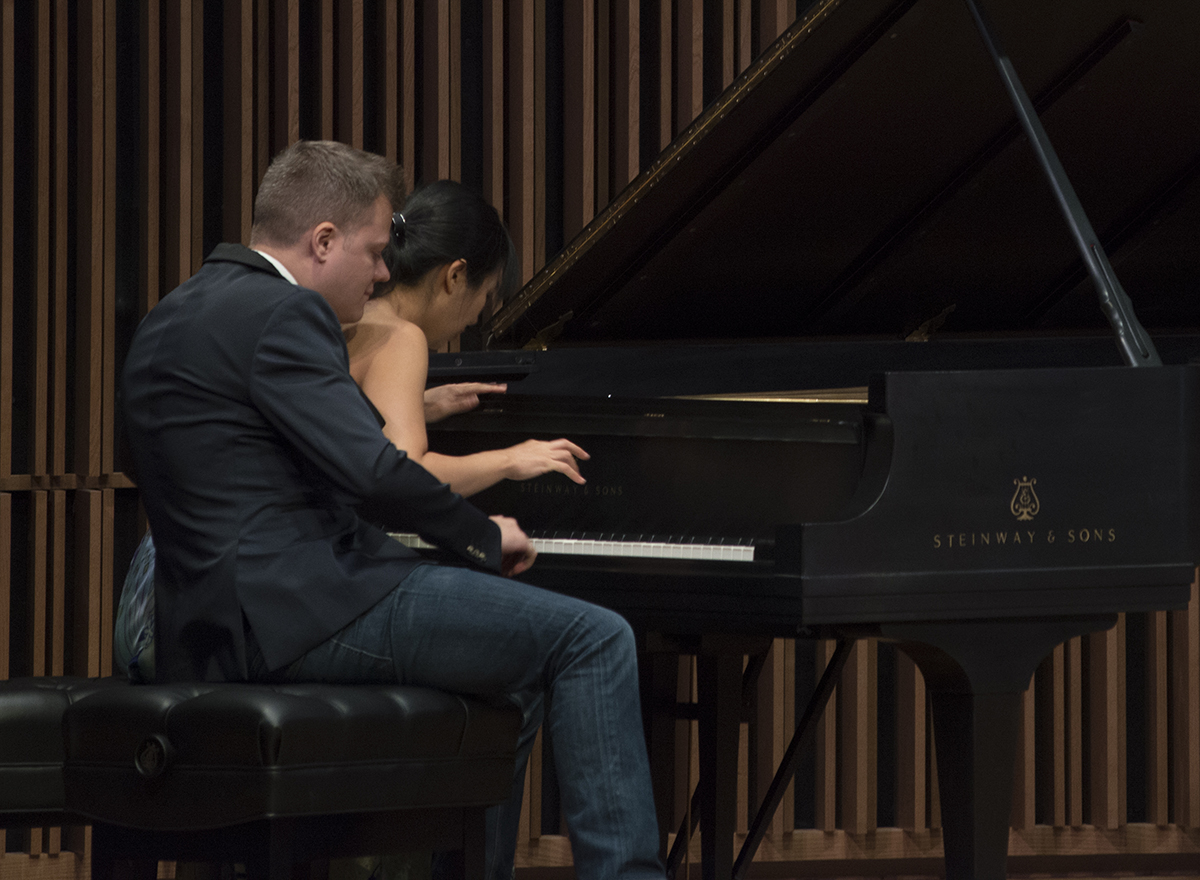 The Anderson Roe Piano Duo performs at the Ann E. Pitzer Center.