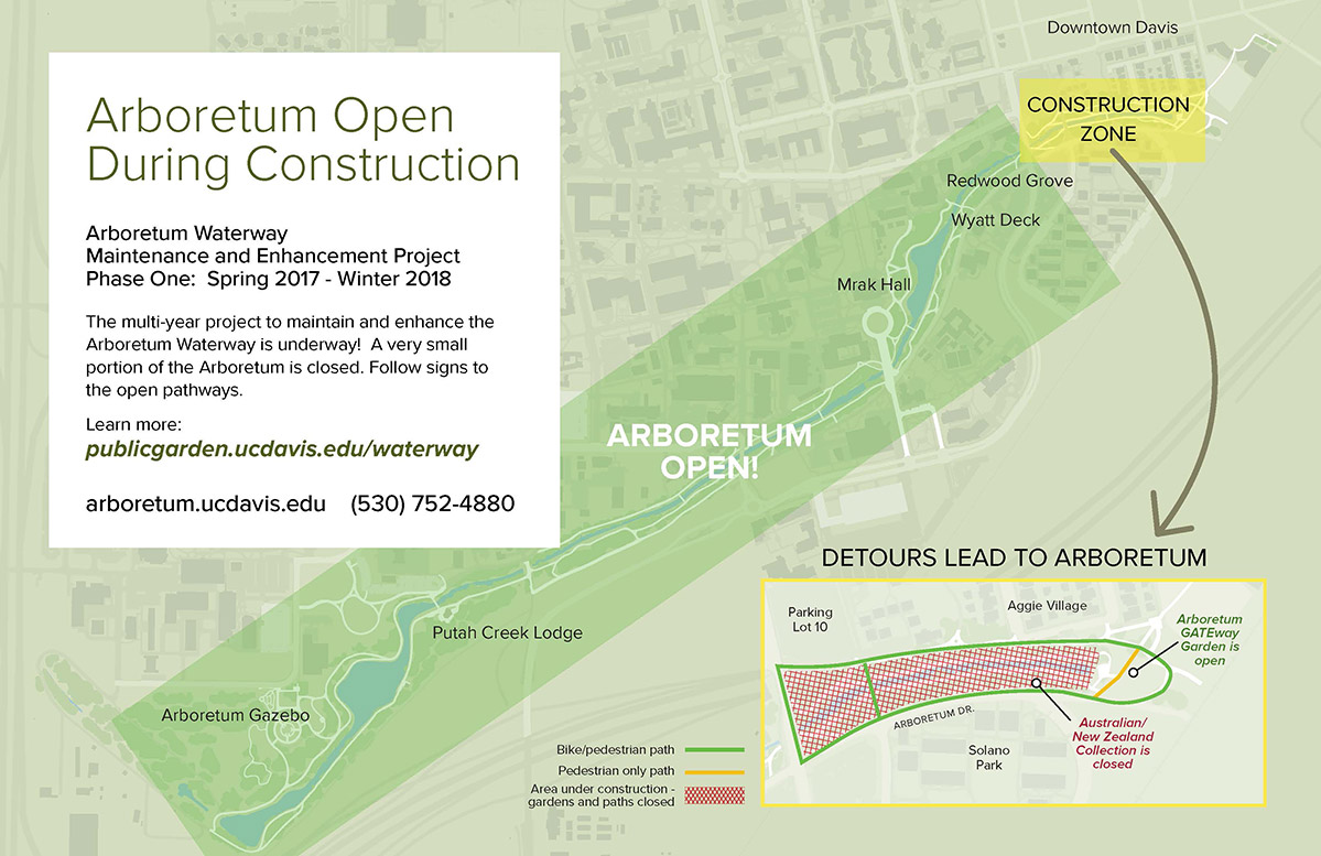 A map showing where the Arboretum is open.