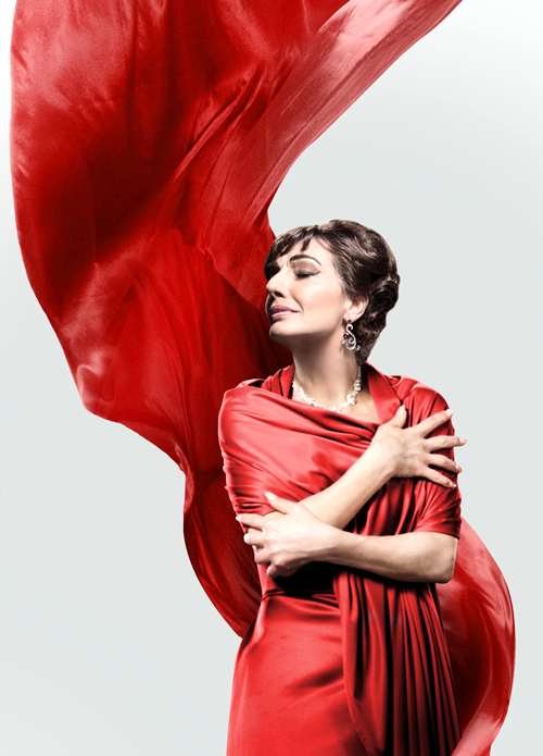 Maria Callas in red gown