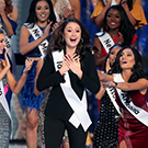Nina Forest reacts during the Miss America competition.
