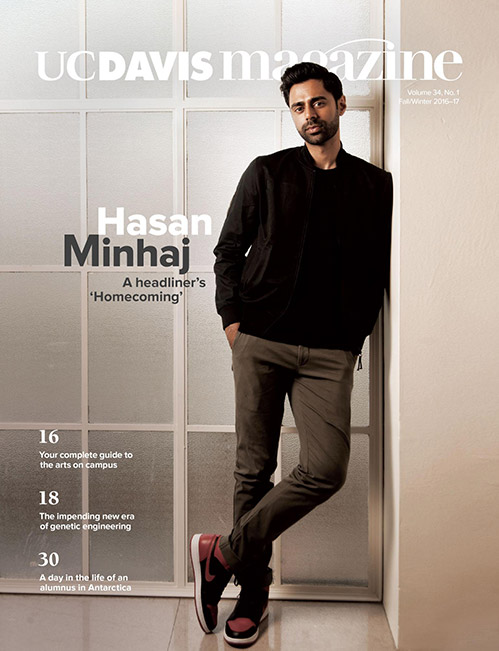 UC Davis Magazine cover featuring Hasan Minhaj.