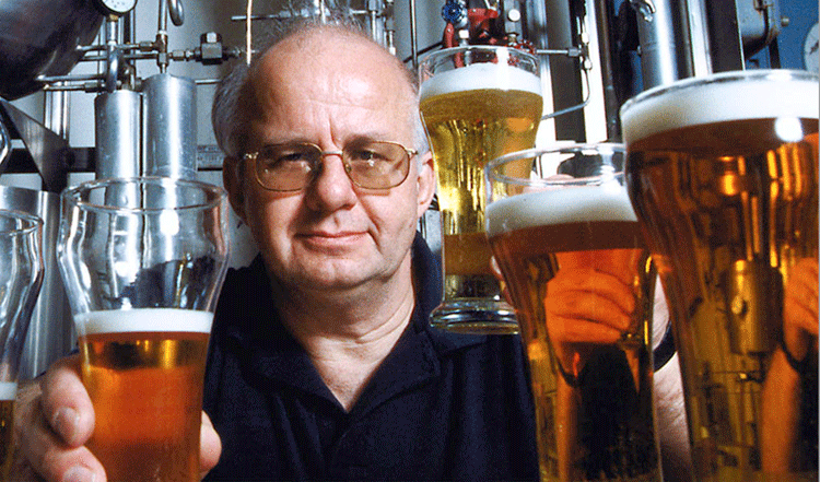Charlie Bamforth with glasses of beer