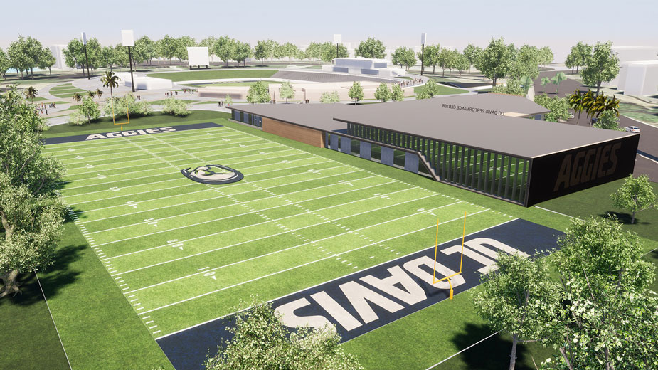 Artist's rendering og Student-Athlete Performance Center and practice field