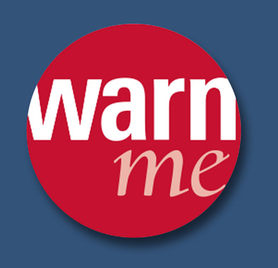 WarnMe button logo on blue background