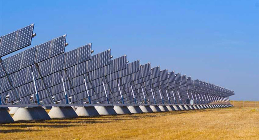 Solar panels at solar farm.