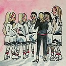 Watercolor painting of the women's basketball team