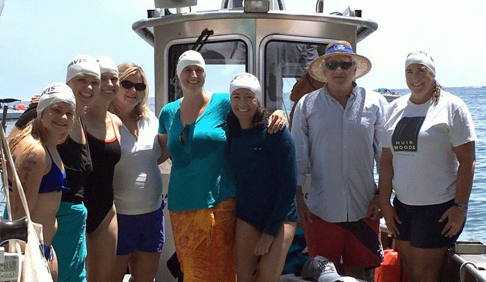 The 2018 Trans Tahoe Relay team on a boat.