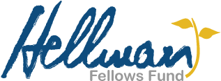 Hellman Fellows Fund logo, "Hellman" in script, with golden stem and two leaves, growing out of the script.