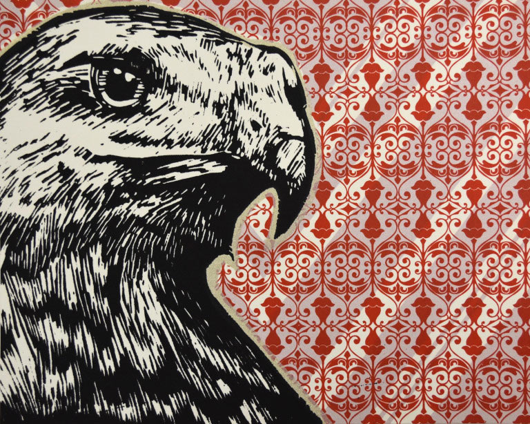 Hawk's head on ped-pattern background