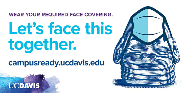 "Let's Face This Together" graphic, including Egghead wearing a face mask.