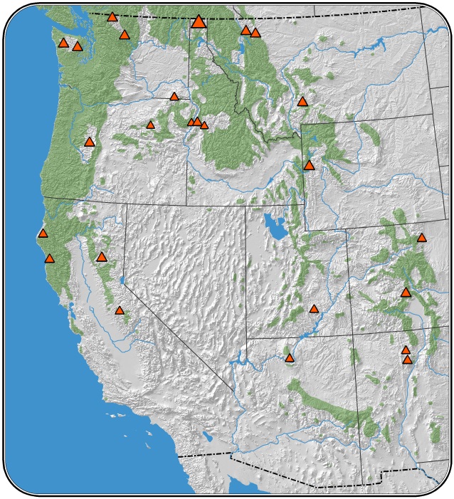 Distribution map of Douglas fir study sites