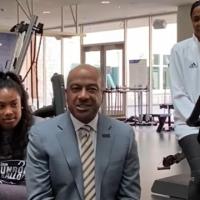 Chancellor Gary May, LeShelle, and Simone at the UCDavis Activities and Recreation Center