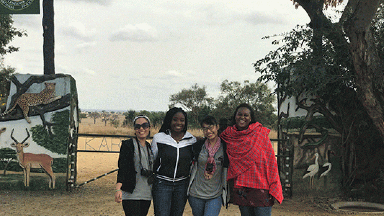 four women at the entrane to Mikumi National park
