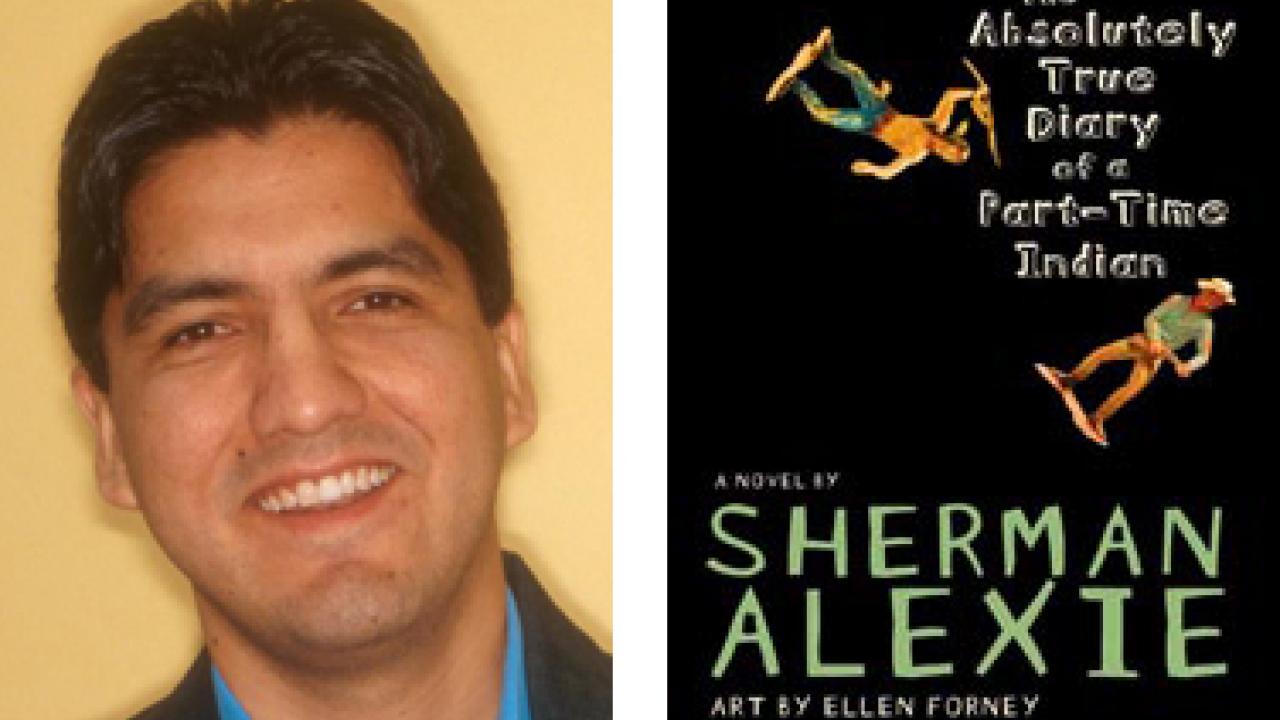 Photo and book cover: Sherman Alexie and The Absolutely True Diary of a Part-Time Indian