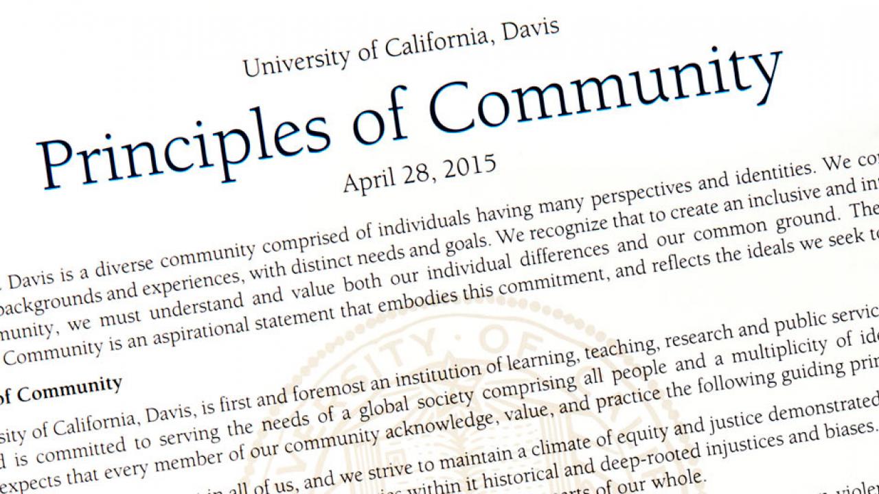 Principles of Community document (cropped), with title and UC Davis seal