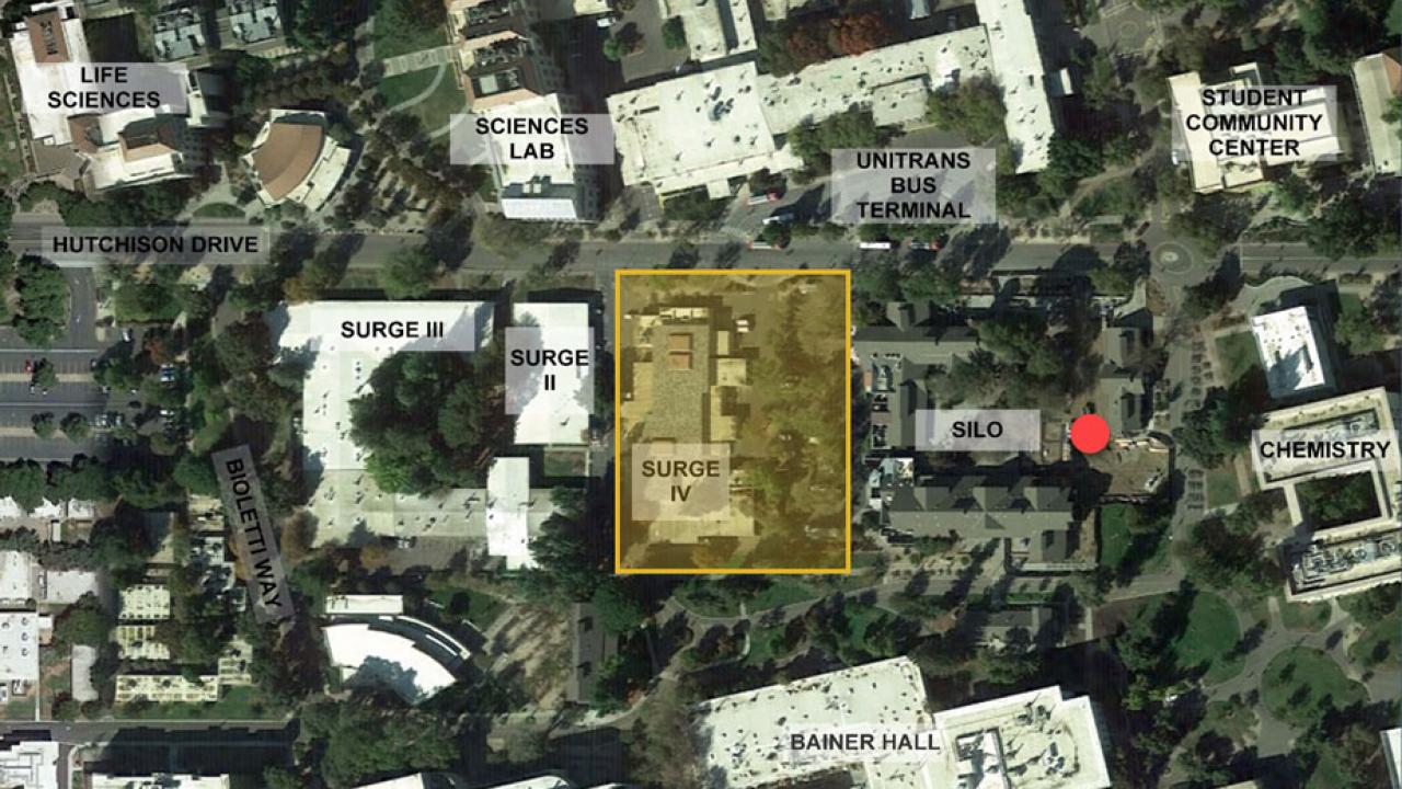 Map of Surge IV with yellow overlay designating building site.