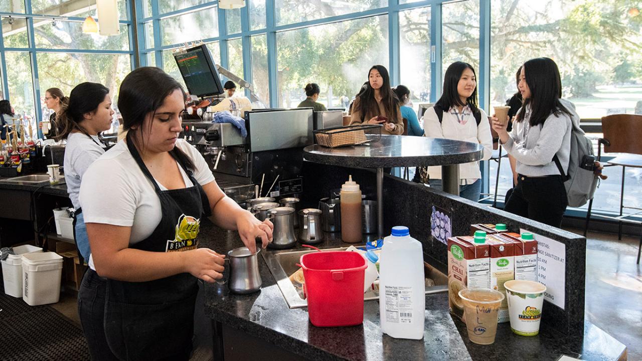 Students make coffee.