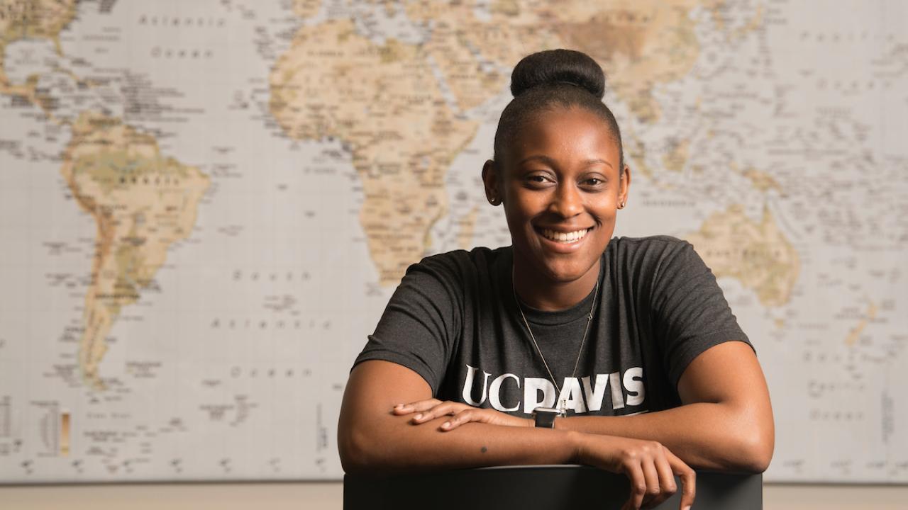 Alexandria Hartwell sits for portrait in the UC Davis Study Abroad Center 